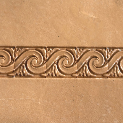 Swirl Border leather stamp LT181 — pattern imprint on veg-tan leather
