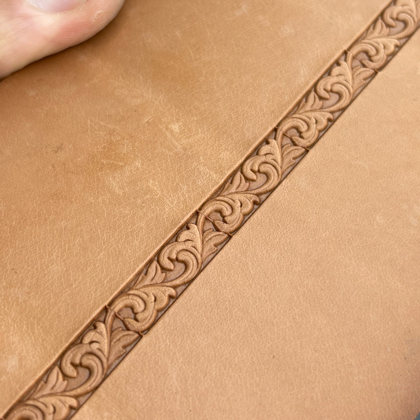 Ornate Border leather stamp LT182 — pattern imprint on veg-tan leather