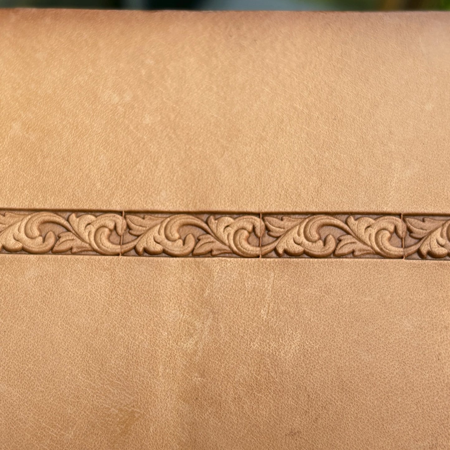 Ornate Border leather stamp LT182 — pattern imprint on veg-tan leather