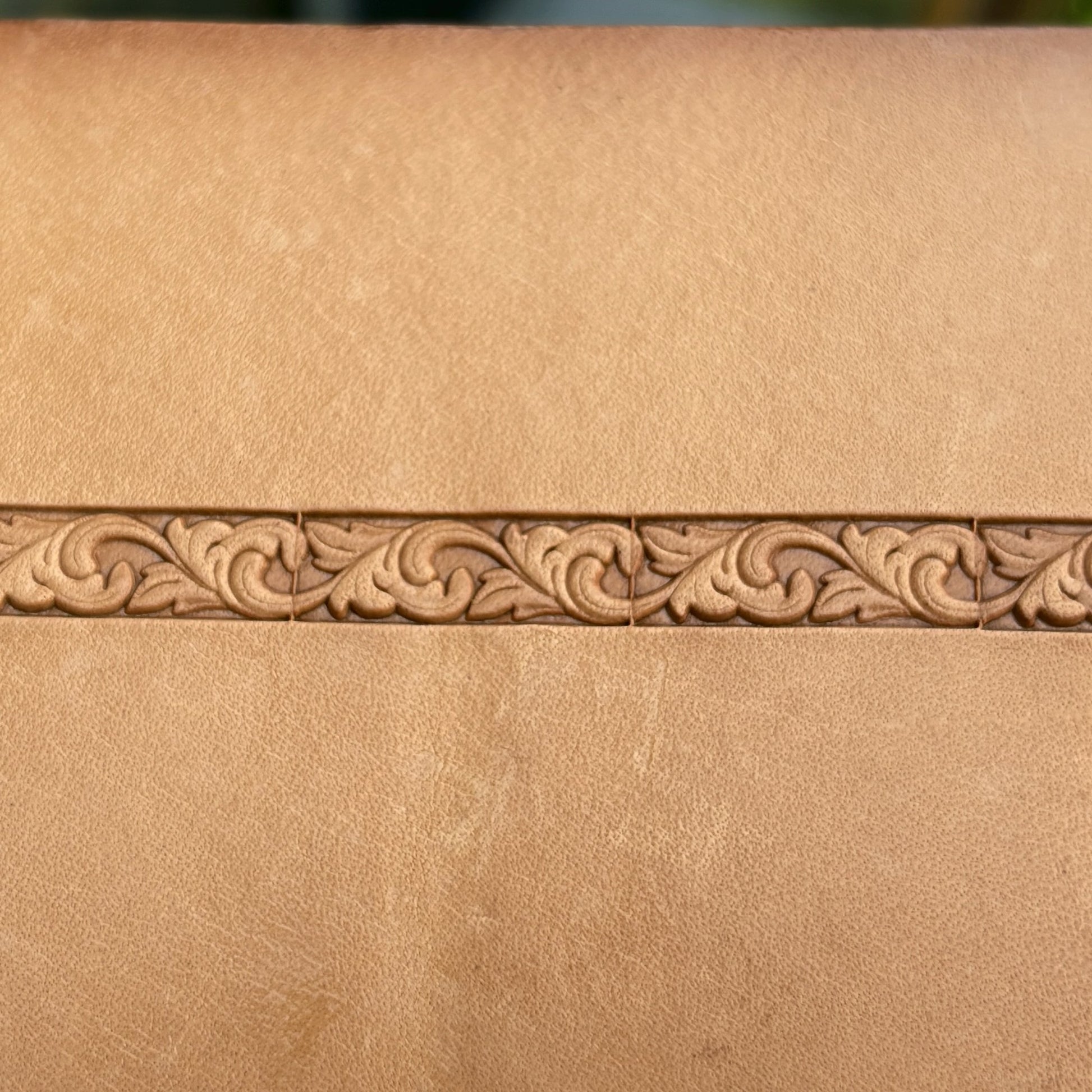 Ornate Border leather stamp LT182 — pattern imprint on veg-tan leather