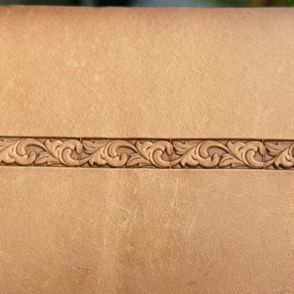 Ornate Border leather stamp LT182 — pattern imprint on veg-tan leather