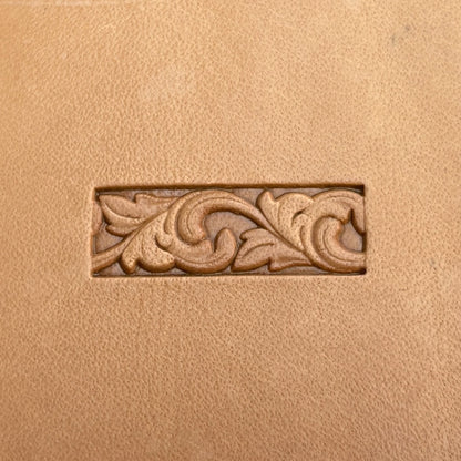 Ornate Border leather stamp LT182 — single impression on veg-tan leather