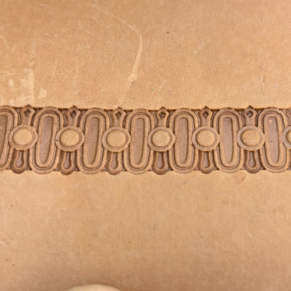 Oval Border leather stamp LT183 — pattern imprint on veg-tan leather