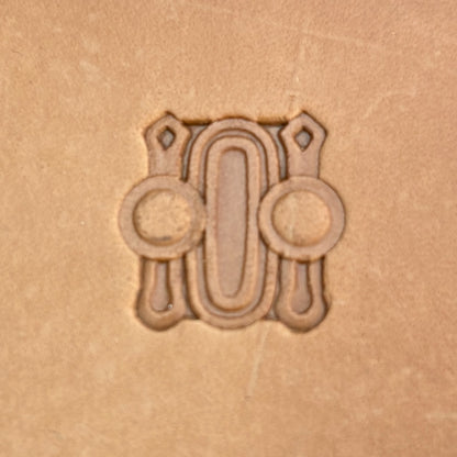 Oval Border leather stamp LT183 — single impression on veg-tan leather