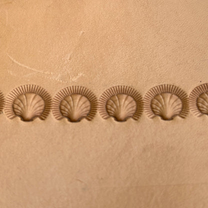 Shell Fan leather stamp LT185 — pattern imprint on veg-tan leather