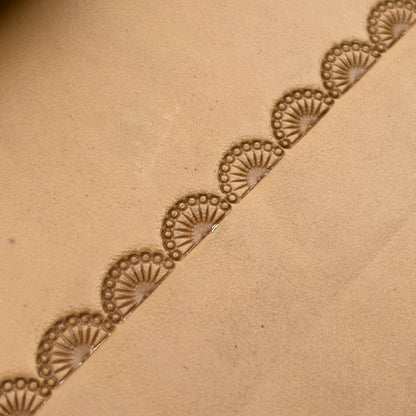 Fan Border leather stamp LT186 — pattern imprint on veg-tan leather
