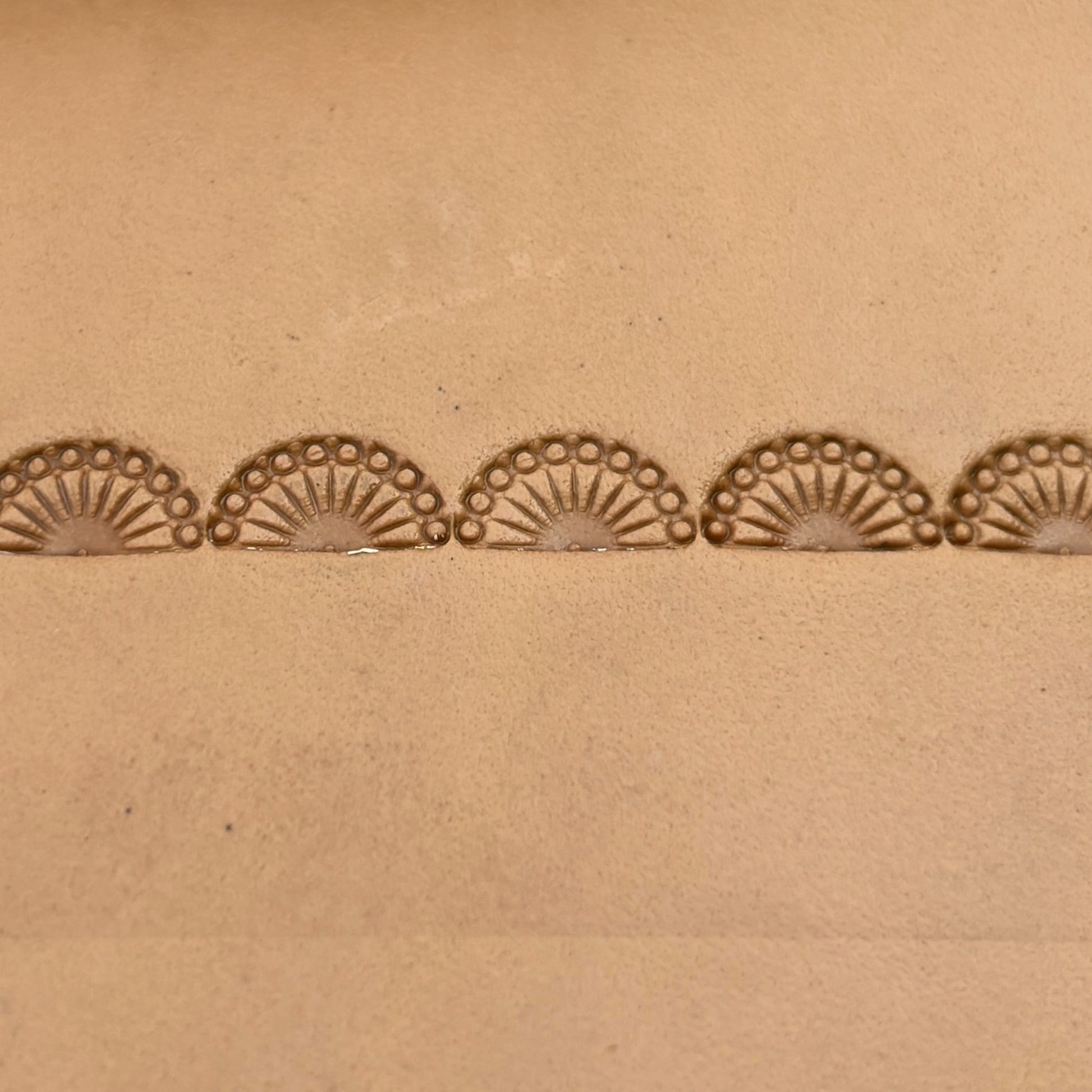Fan Border leather stamp LT186 — pattern imprint on veg-tan leather