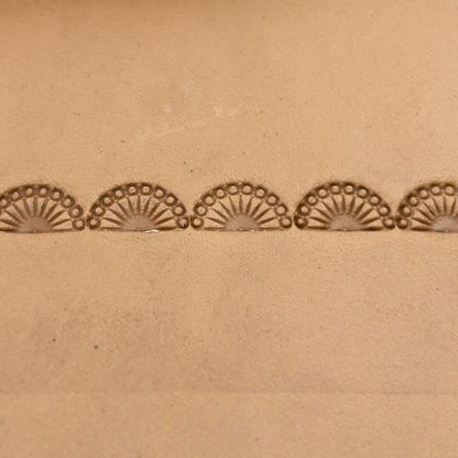 Fan Border leather stamp LT186 — pattern imprint on veg-tan leather
