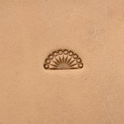 Fan Border leather stamp LT186 — single impression on veg-tan leather