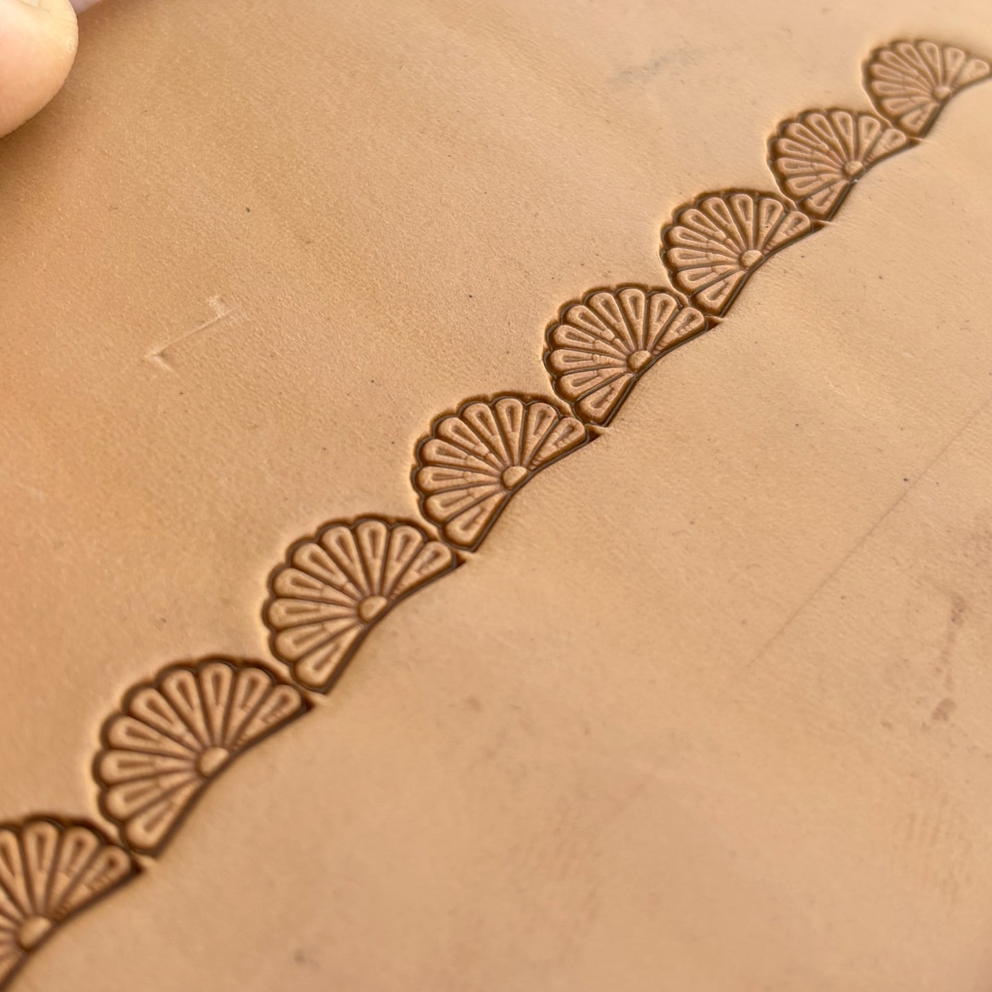 Fan Border leather stamp LT187 — pattern imprint on veg-tan leather