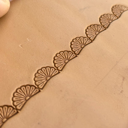 Fan Border leather stamp LT187 — pattern imprint on veg-tan leather