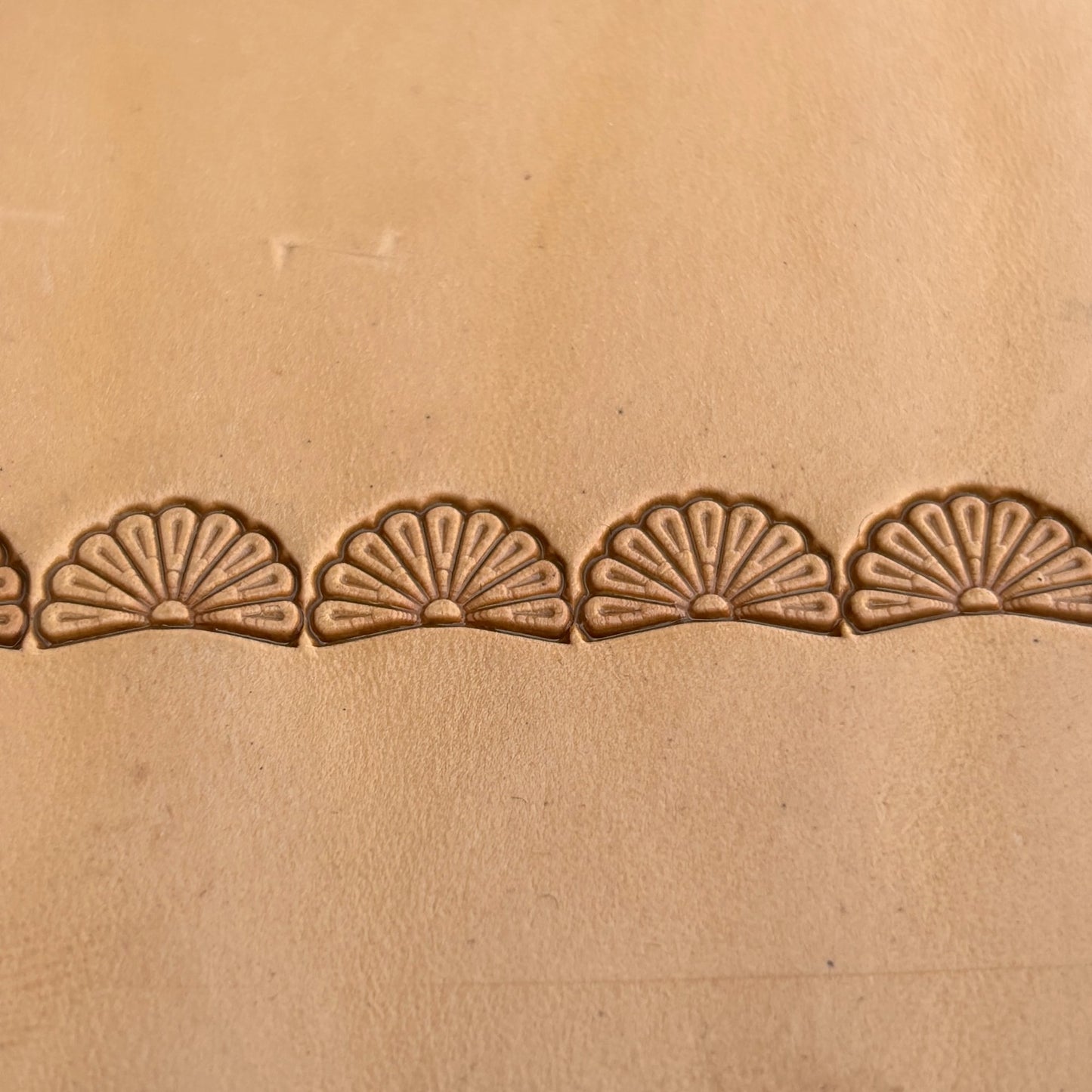 Fan Border leather stamp LT187 — pattern imprint on veg-tan leather