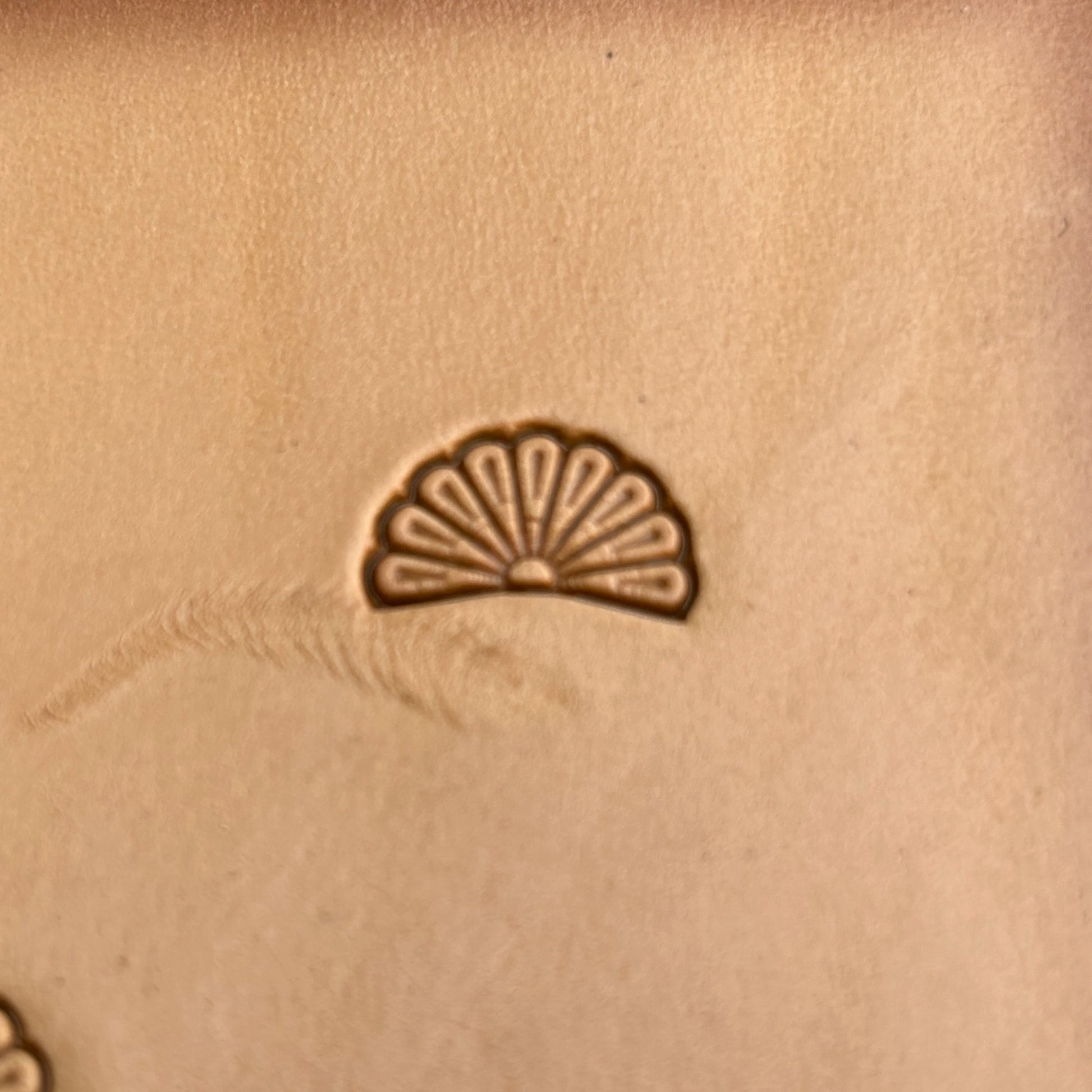 Fan Border leather stamp LT187 — single impression on veg-tan leather