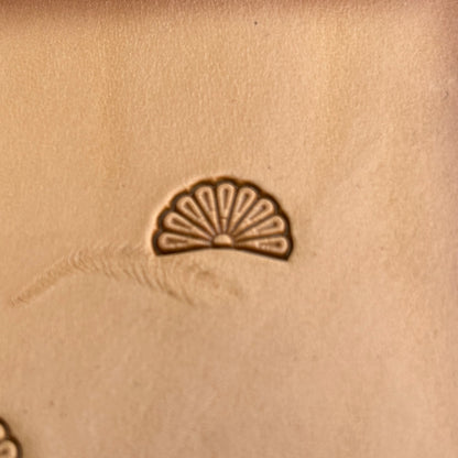 Fan Border leather stamp LT187 — single impression on veg-tan leather