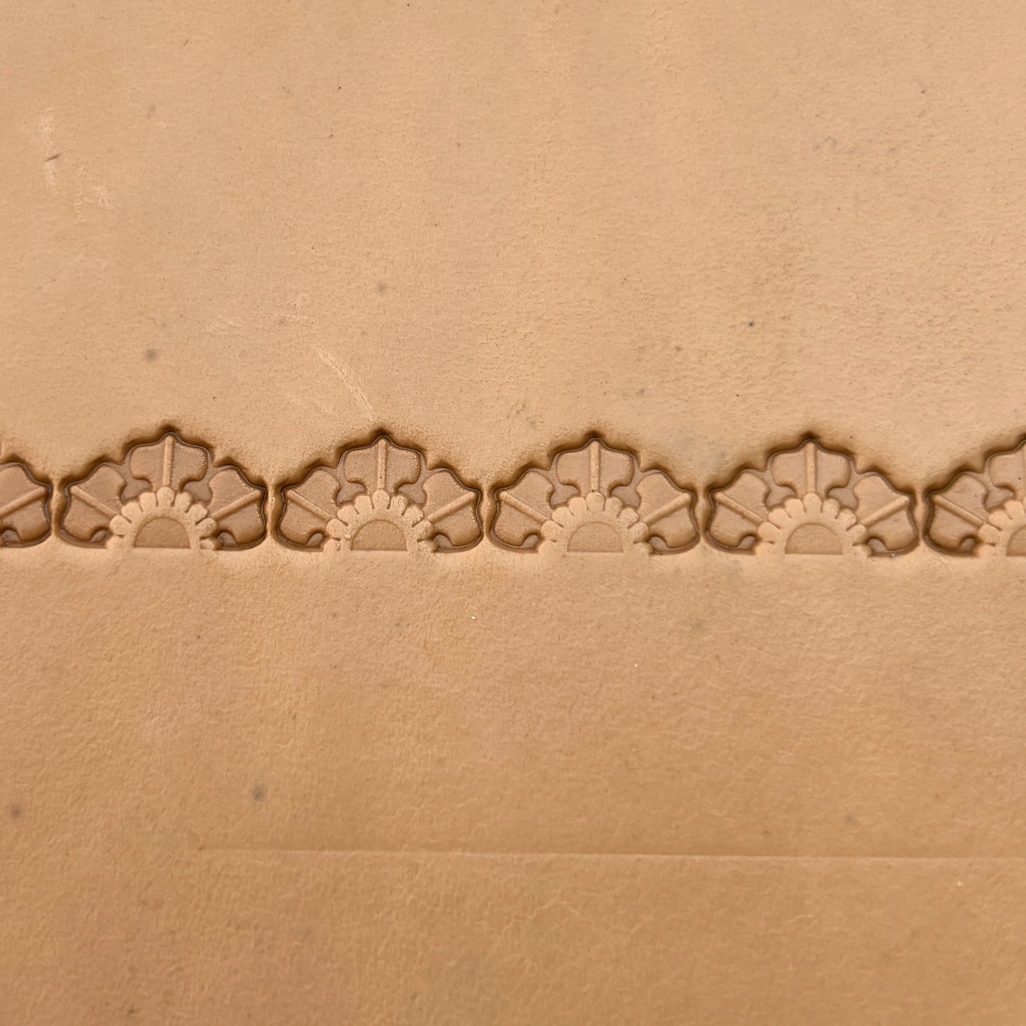 Fan Border leather stamp LT189 — pattern imprint on veg-tan leather
