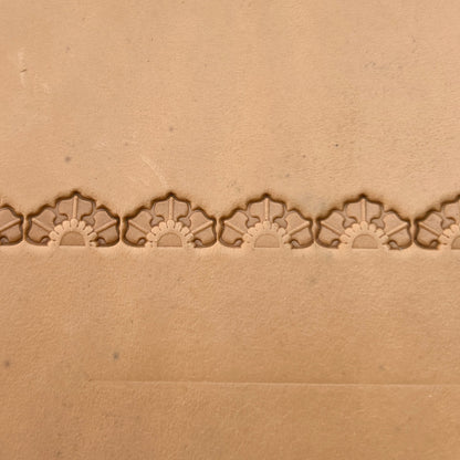 Fan Border leather stamp LT189 — pattern imprint on veg-tan leather