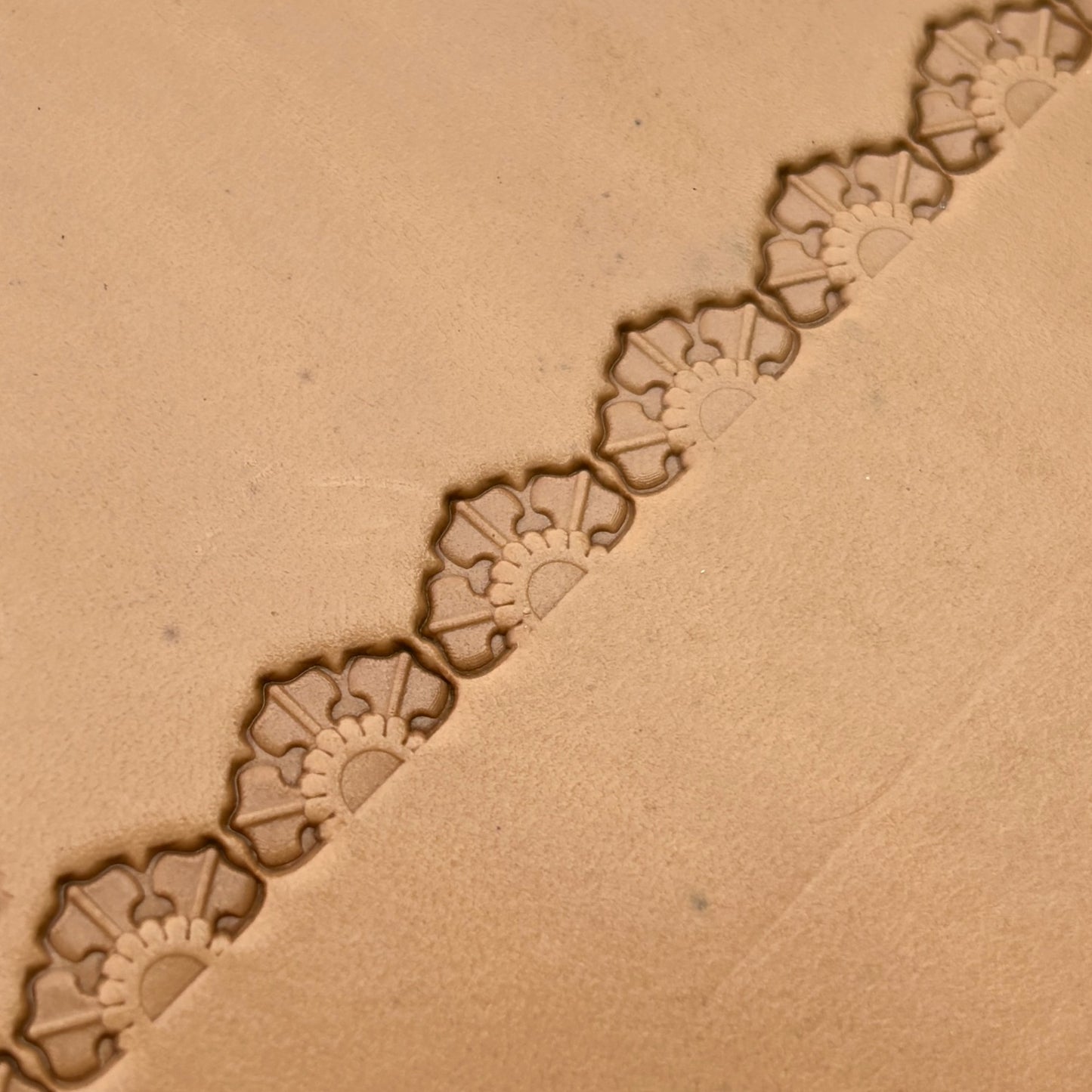 Fan Border leather stamp LT189 — pattern imprint on veg-tan leather