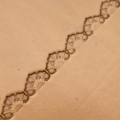 Fan Border leather stamp LT189 — pattern imprint on veg-tan leather