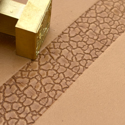 Cracked Earth leather stamp LT193 — brass stamping tool with imprint on natural veg-tan leather