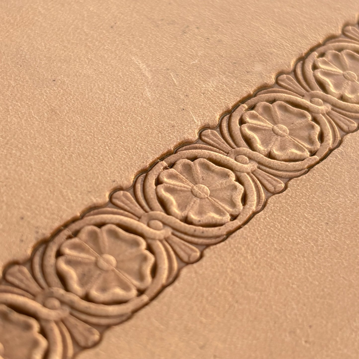 Floral Border leather stamp LT194 — pattern imprint on veg-tan leather