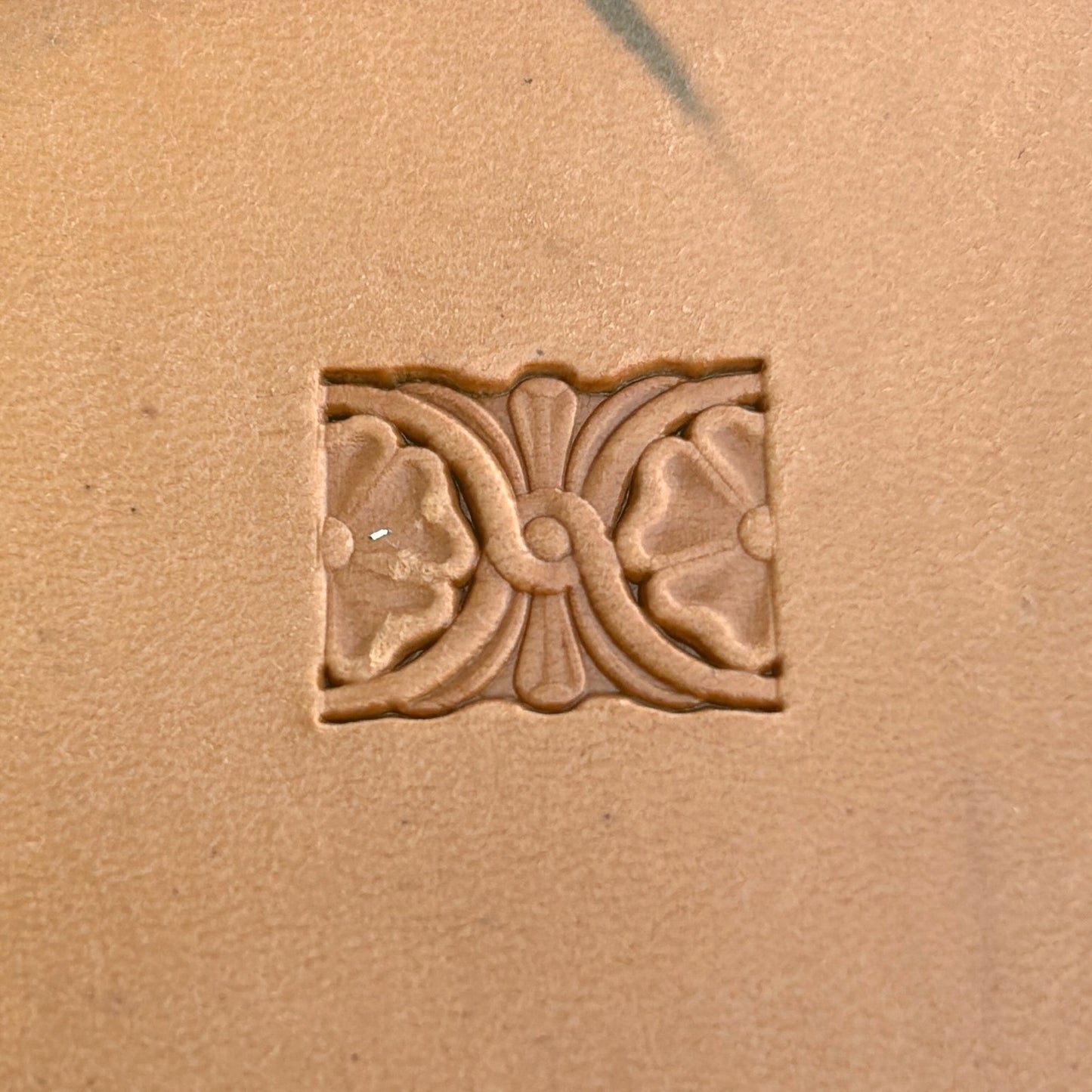Floral Border leather stamp LT194 — single impression on veg-tan leather