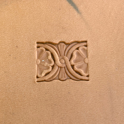 Floral Border leather stamp LT194 — single impression on veg-tan leather