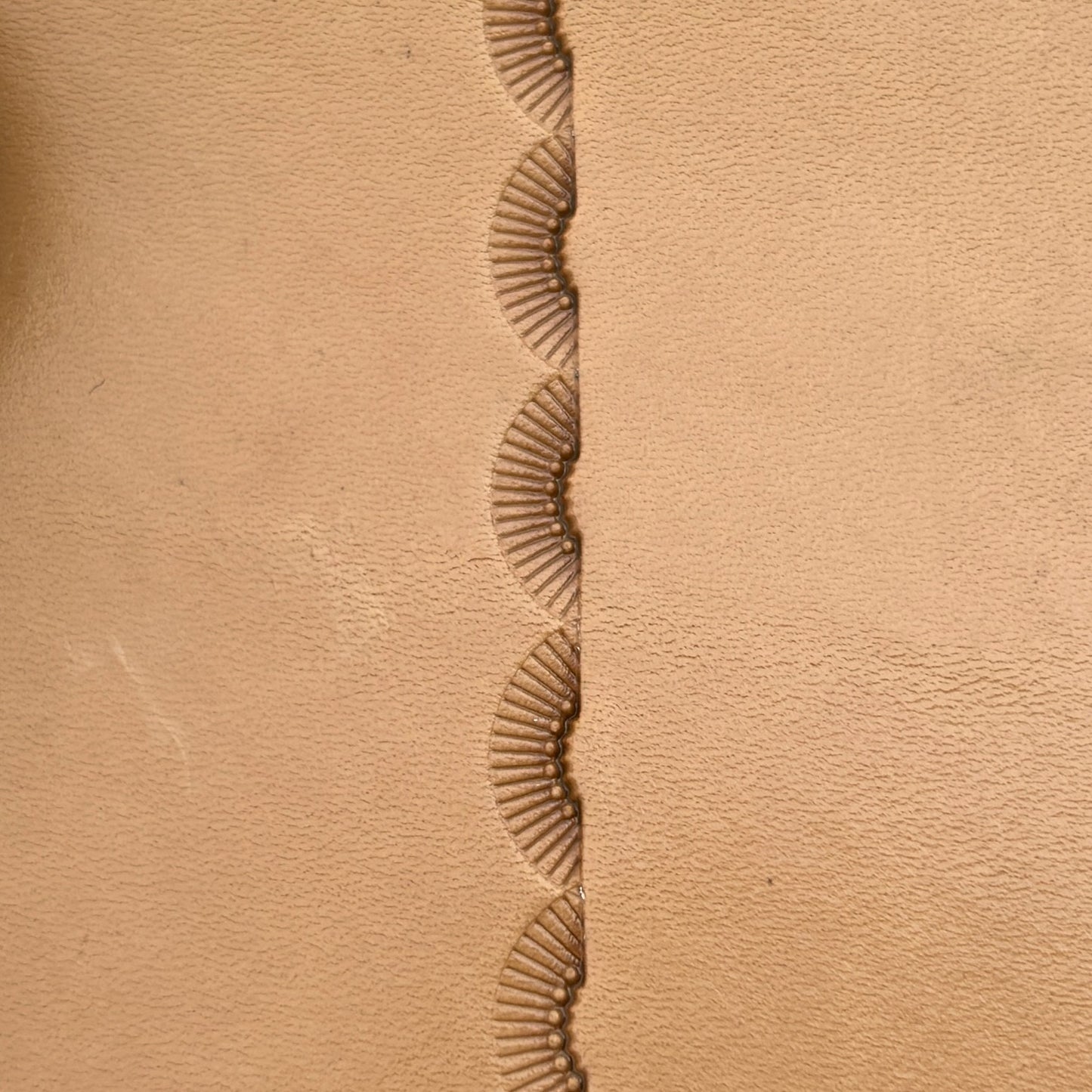 Radiant Curve Stitches leather stamp LT197 — pattern imprint on veg-tan leather