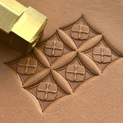 Stitched Cross leather stamp LT198 — brass stamping tool with imprint on natural veg-tan leather