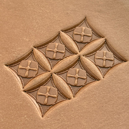 Stitched Cross leather stamp LT198 — pattern imprint on veg-tan leather
