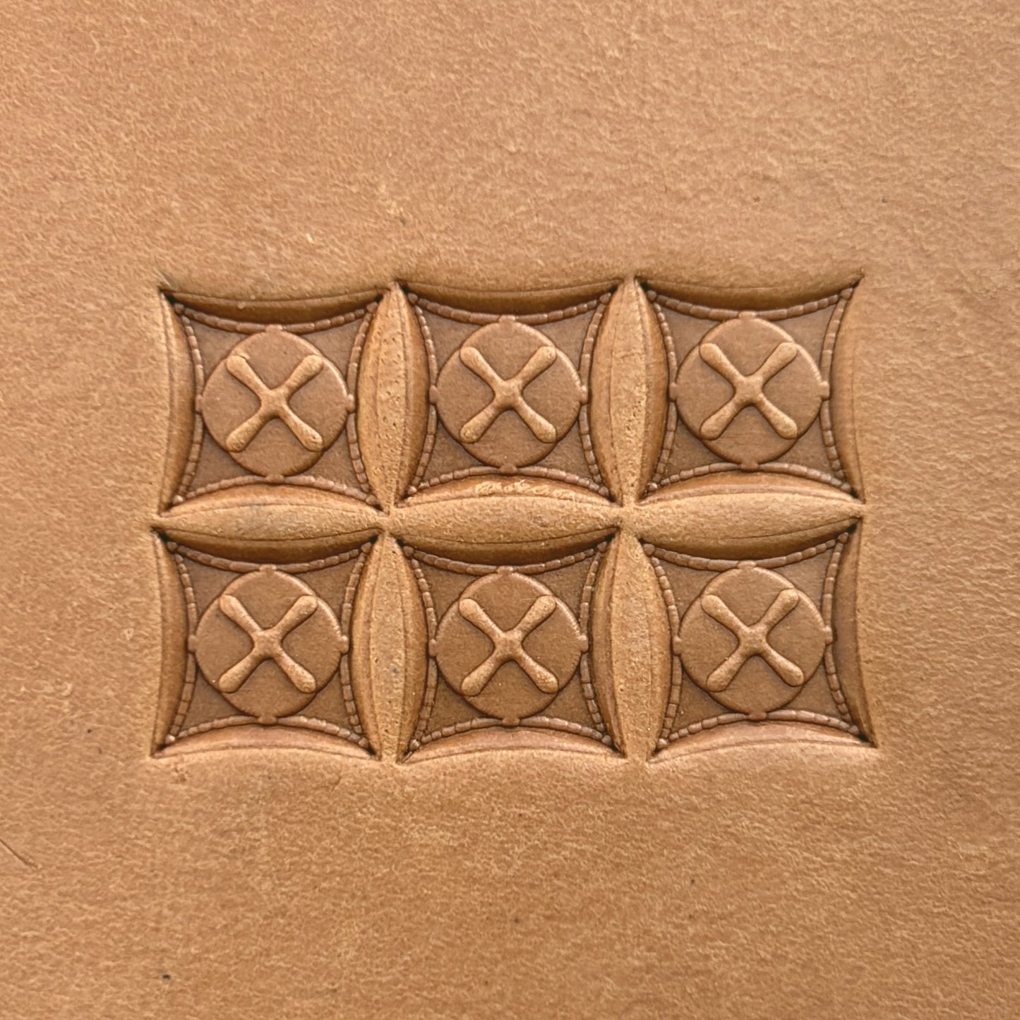 Stitched Cross leather stamp LT198 — pattern imprint on veg-tan leather