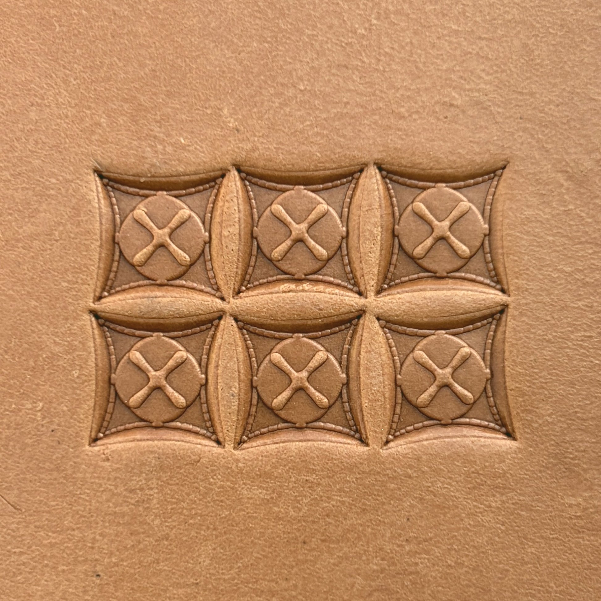 Stitched Cross leather stamp LT198 — pattern imprint on veg-tan leather