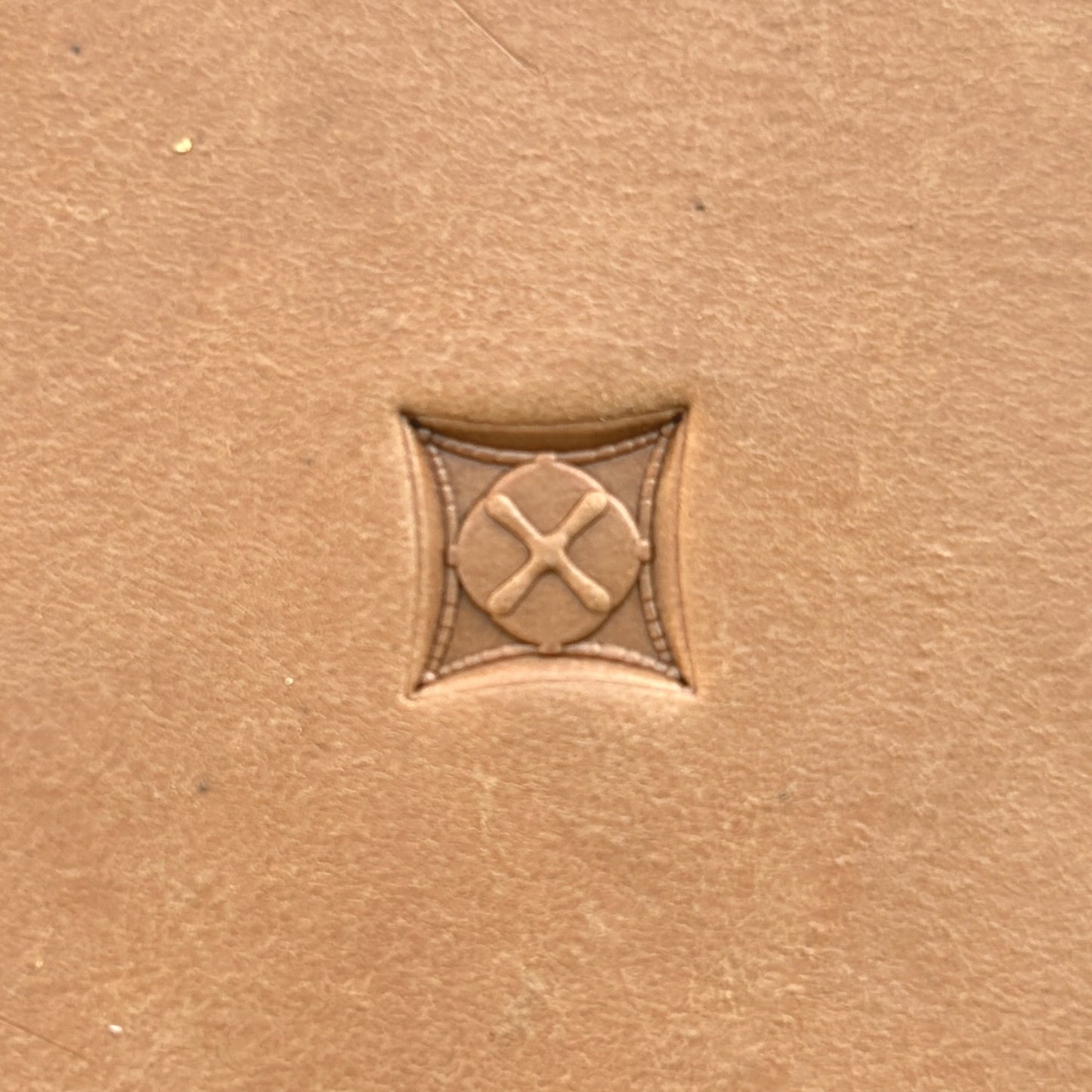 Stitched Cross leather stamp LT198 — single impression on veg-tan leather