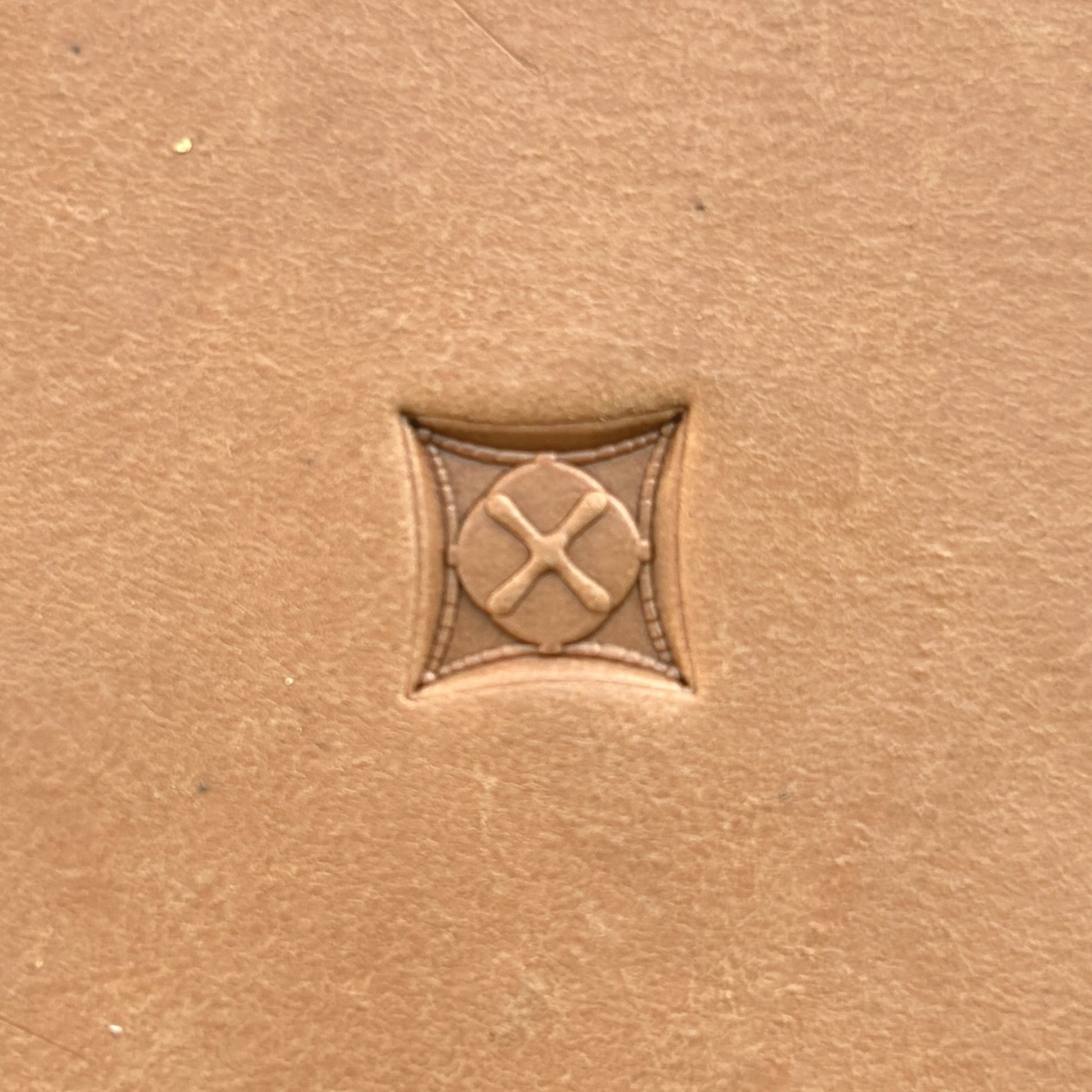 Stitched Cross leather stamp LT198 — single impression on veg-tan leather