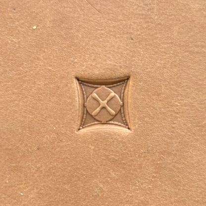 Stitched Cross leather stamp LT198 — single impression on veg-tan leather
