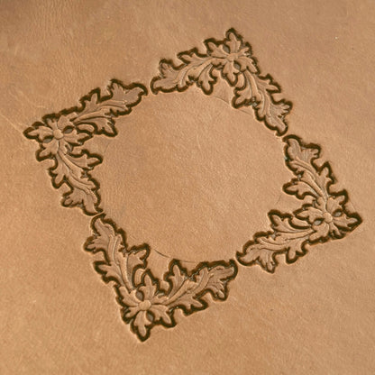 Border Frame Oak Leaf leather stamp LT199 — pattern imprint on veg-tan leather