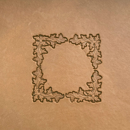 Border Frame Oak Leaf leather stamp LT199 — pattern imprint on veg-tan leather