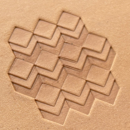 3D Cubes Geometric leather stamp LT200 — single impression on veg-tan leather