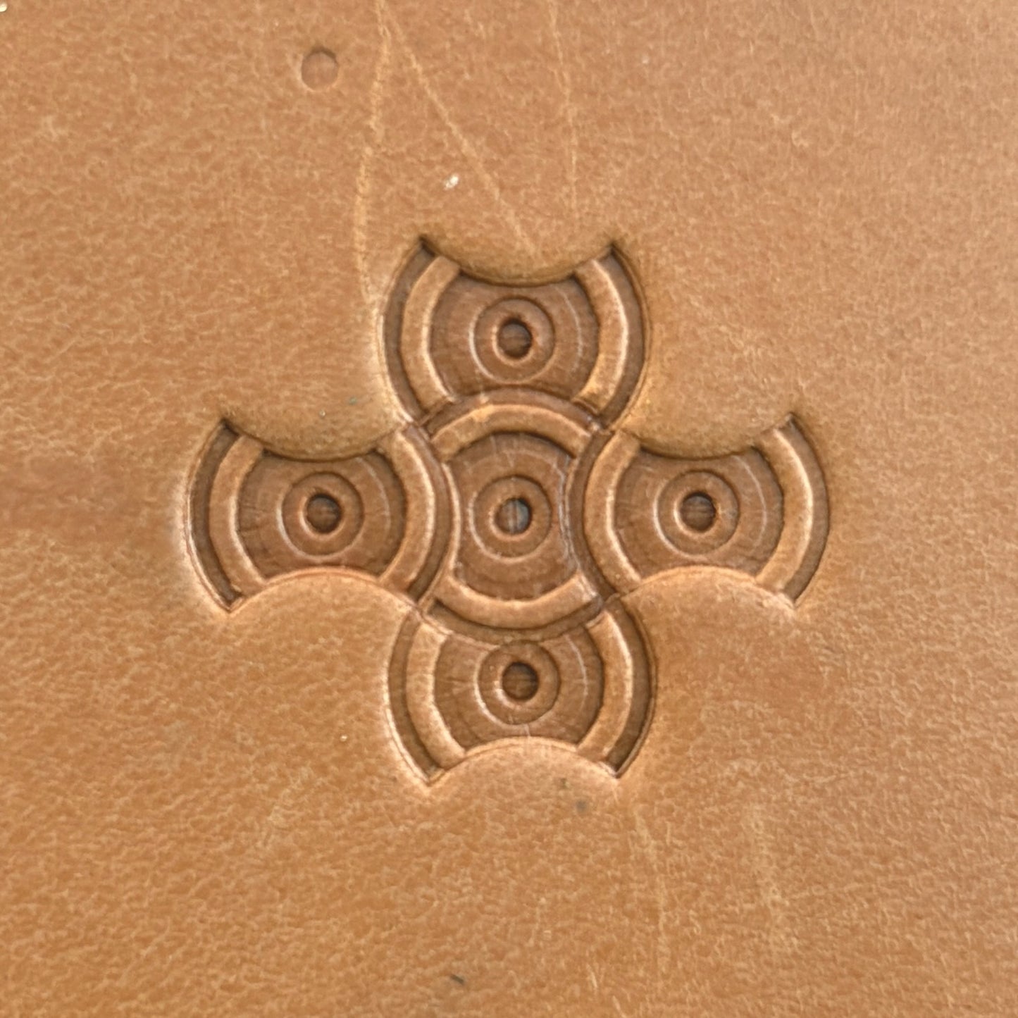 Concentric Cross Geometric leather stamp LT202 — pattern imprint on veg-tan leather