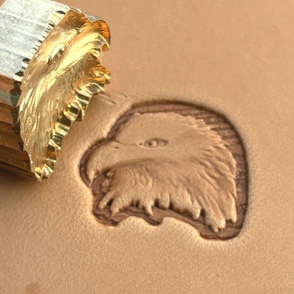 Bold Head Eagle leather stamp LT206 — brass stamping tool with imprint on natural veg-tan leather