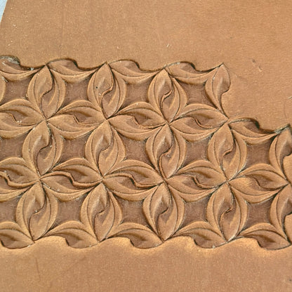 Petal Geometry leather stamp LT208 — pattern imprint on veg-tan leather