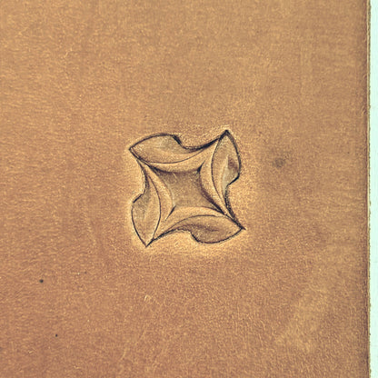 Petal Geometry leather stamp LT208 — single impression on veg-tan leather