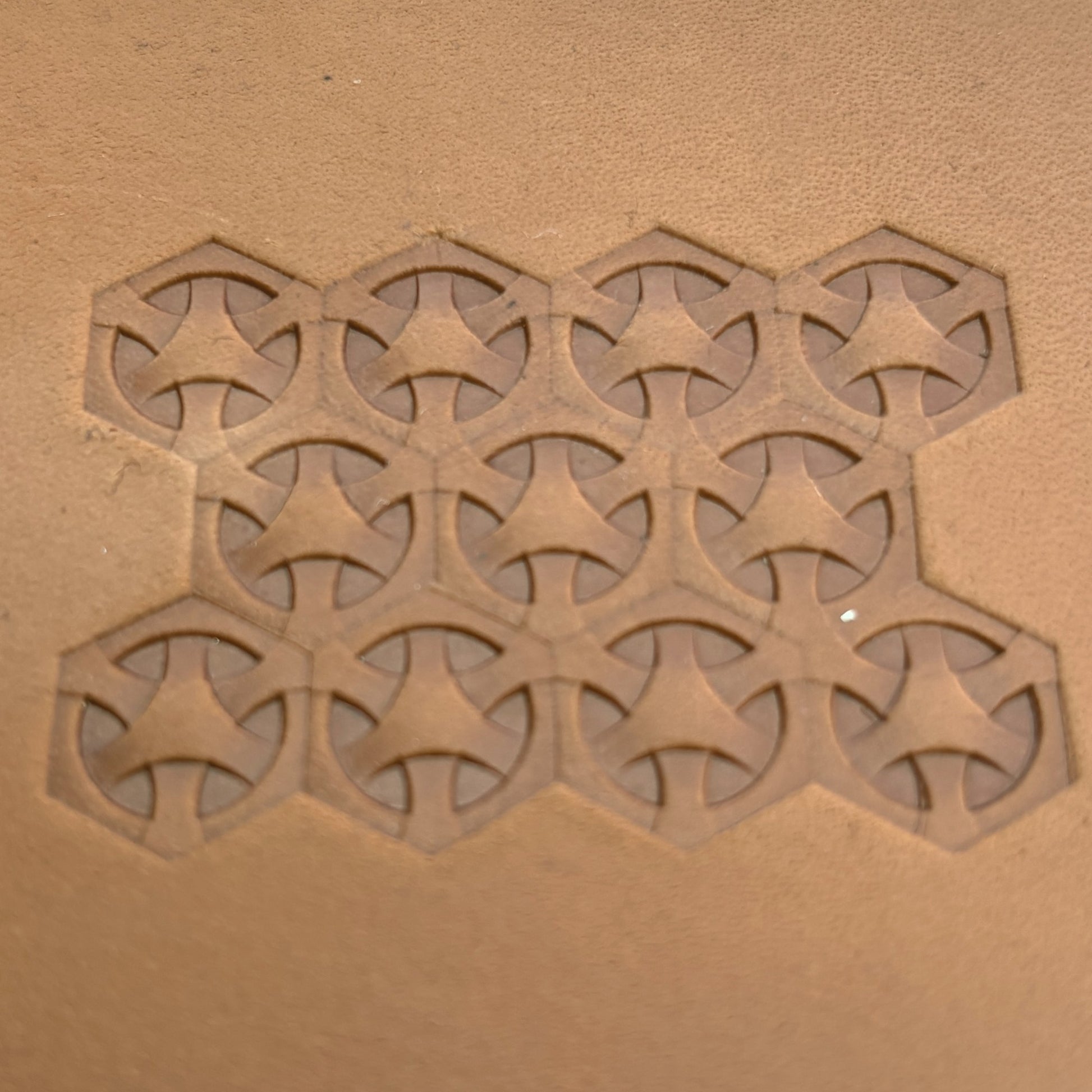 Geometric leather stamp LT209 — pattern imprint on veg-tan leather