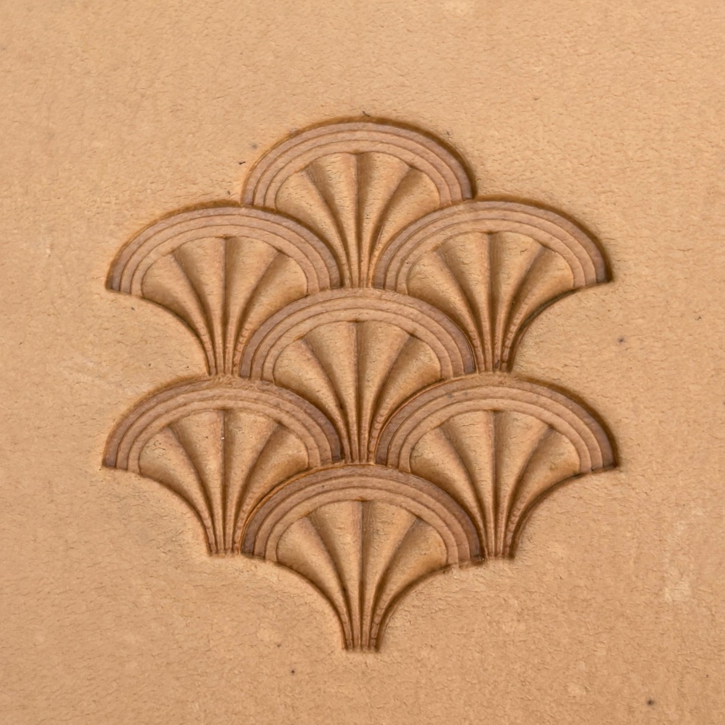 Fan Scallop leather stamp LT210 — pattern imprint on veg-tan leather