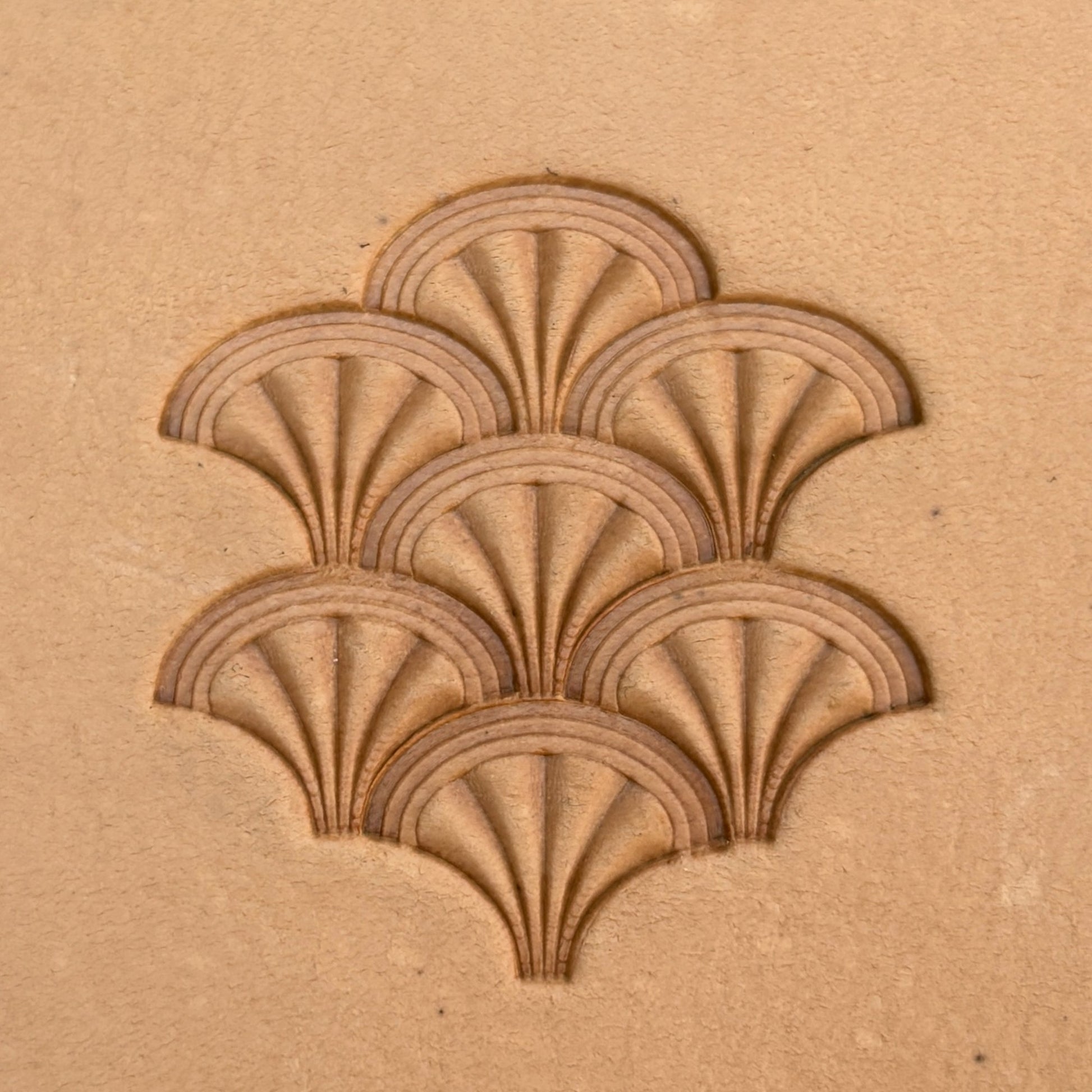 Fan Scallop leather stamp LT210 — pattern imprint on veg-tan leather