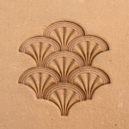 Fan Scallop leather stamp LT210 — pattern imprint on veg-tan leather