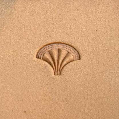 Fan Scallop leather stamp LT210 — single impression on veg-tan leather