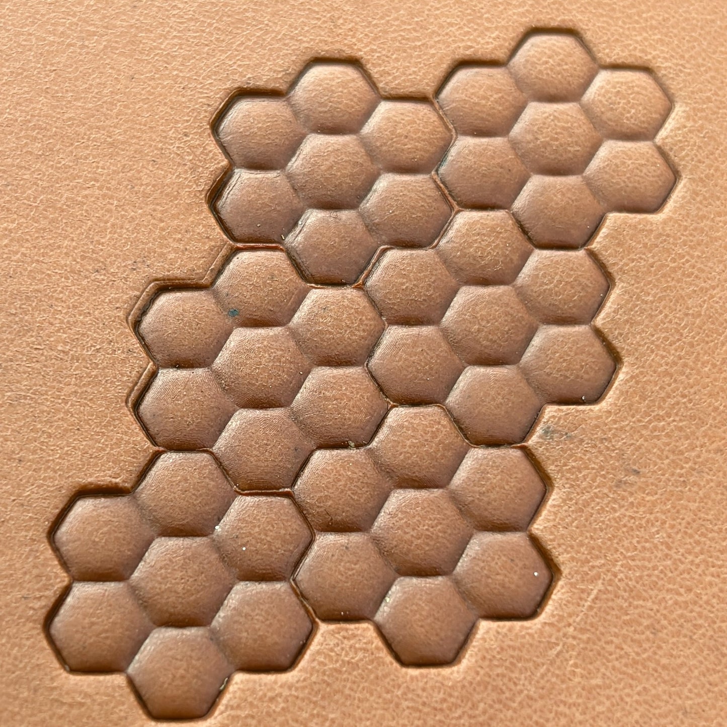 Honeycomb Bee leather stamp LT212 — pattern imprint on veg-tan leather