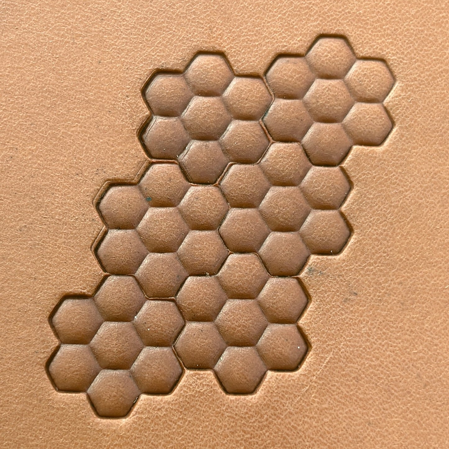 Honeycomb Bee leather stamp LT212 — pattern imprint on veg-tan leather