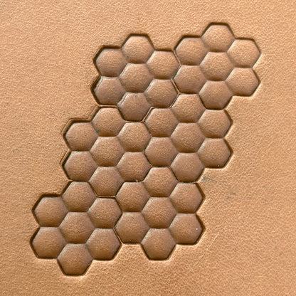 Honeycomb Bee leather stamp LT212 — pattern imprint on veg-tan leather