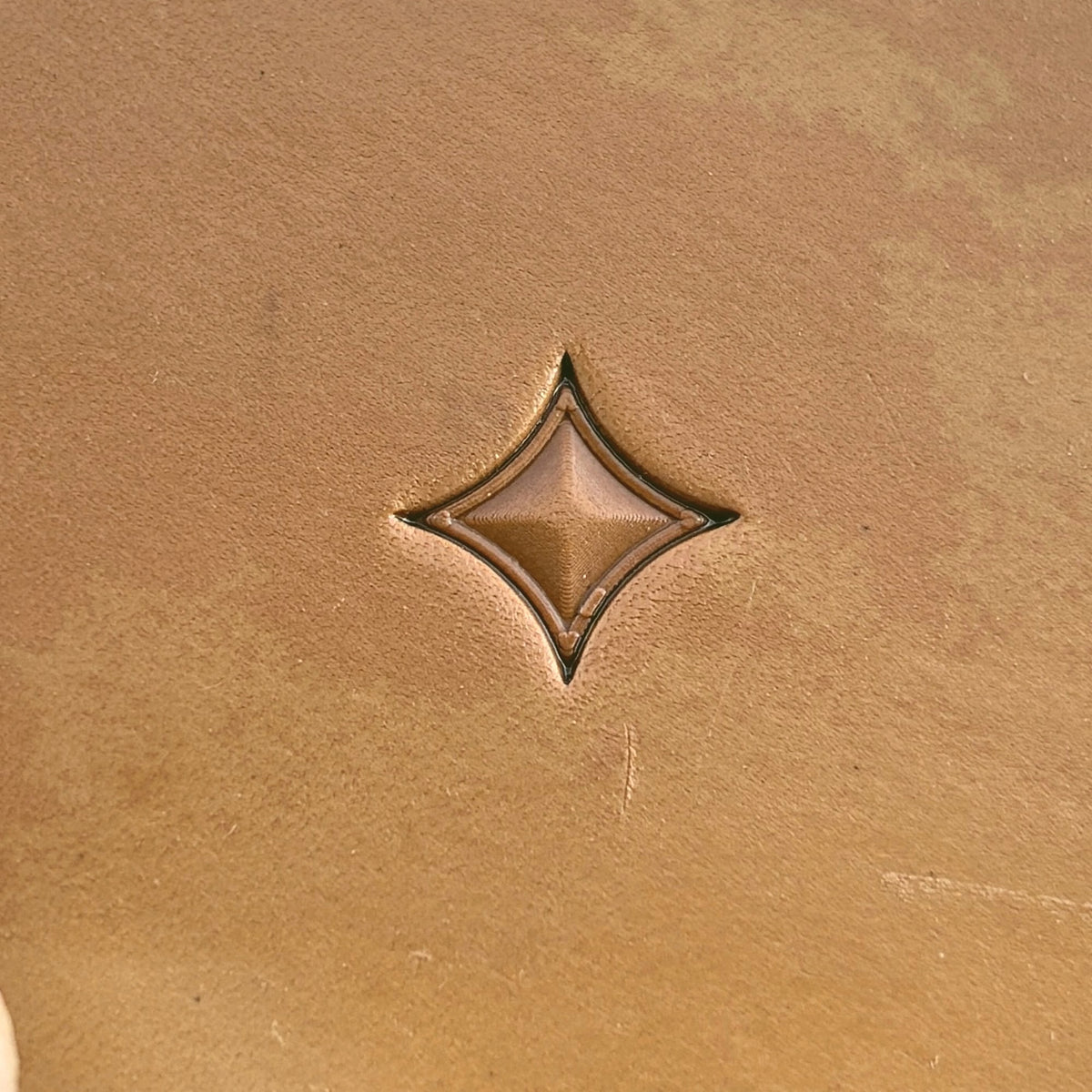 Geometric leather stamp LT217 — single impression on veg-tan leather